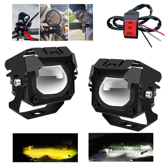 Motorcycle LED Headlight 60W Auxiliary Light LED Dual Color Projector Lens Spotlight Fisheye Laser Motorcycle Bulb 12V 24V