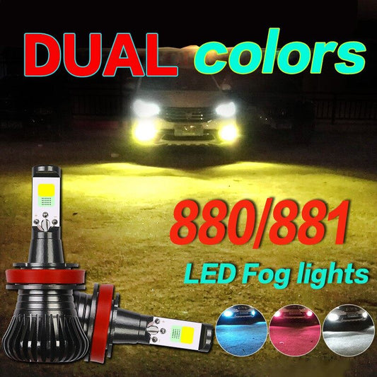 2Pcs 880/881 Car LED Fog Lights Dual Colors Super Bright Fog Lamp